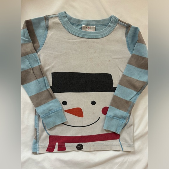 Hanna Andersson snowman pjs toddler kid 4 light blue stripe pajamas - Picture 2 of 6